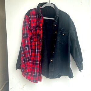 Half Black and Half Red Flannel Cardigan
